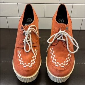 T.U.K Coral Suede Creeper Wedges with White Accents